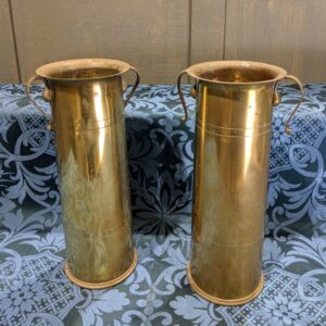 WW1 18 Pounder Shell Trench Art Pair of Brass Flower Vases from St Teilo's Cardiff (SOLD)