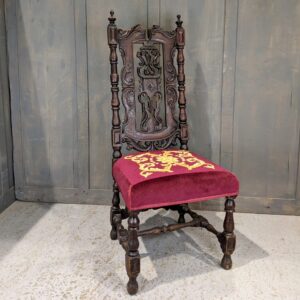 Excellent Quality & Beautiful Antique Reupholstered Carved Carolean Style Chair (SOLD)