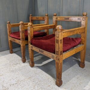 Unusual & Collectable Pair of 'Egyptian' Art Deco Oak 1920's Vintage Armchairs (SOLD)