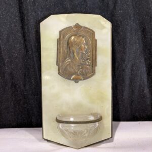 Vintage French 1930's Brass Alabaster & Glass Holy Water Stoop Piscina (SOLD)