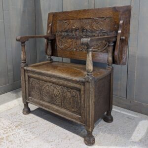 'Green Man' Carved Vintage Oak Monks Bench (SOLD)