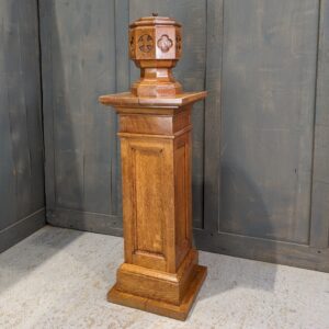 Vintage Portable Oak & Copper Baptismal Font on Oak Pedestal (SOLD)