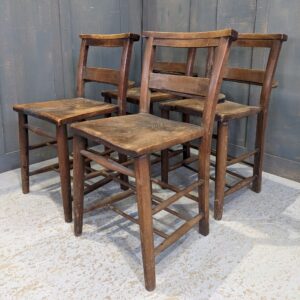 Set of 4 Antique Dundee Square Seat Pointed Top Church Chapel Chairs (SOLD)