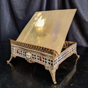 Ornate Antique 19th Century French Missal Stand Book Rest Tabor with Ruby Glass Cabochons (SOLD)