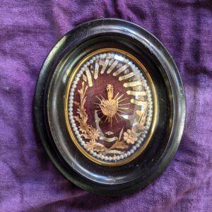 Antique French Reliquary with Labelled Relics in Moulded & Ebonised Frame (SOLD)