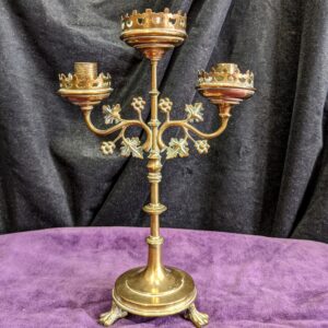 Exquisite 19th Century Gothic Revival Brass Candelabra with Three Candle Sockets (SOLD)