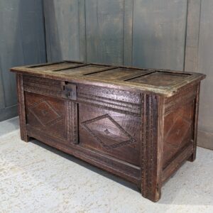 Attractive Smaller Size Antique 18th Century Carved & Panelled Coffer (SOLD)