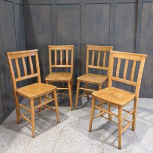 Set of 4 Light Elm & Beech Slatback Church Chapel Chairs 'C' (SOLD)