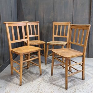 Harlequin Set of 4 Slatback Pale Beech & Elm Church Chapel Chairs 'D' (SOLD)