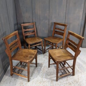 Set of 4 Antique Old Wavy Ladderback Wooden Church Chapel Chairs (SOLD)