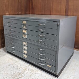 St Joseph's Northolt Vintage Large Grey Painted Steel Plan Chest Vestment Chest (SOLD)