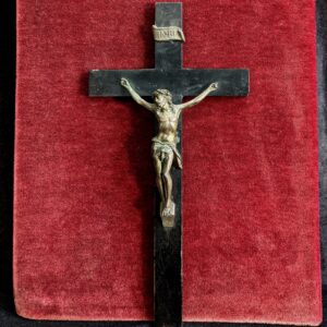 Small Antique Bronze & Wood French Crucifix