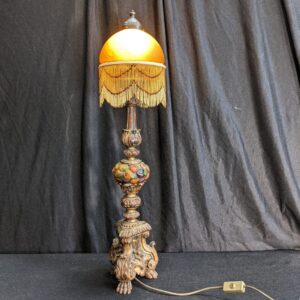 Carved Church Candlestick Lamp Conversion with Tiffany Style Glass Lampshade (SOLD)