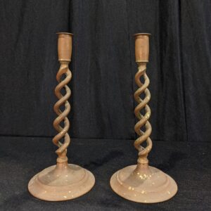 Antique Heavy Brass Barley Twist Church Candlesticks (SOLD)