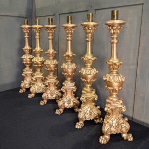 Carved Wooden Vintage Baroque Style 'Big 6' Church Altar Candlesticks Set (SOLD)
