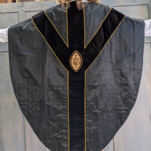 Black Velvet & Satin Chasuble with Yellow Gold Trim (SOLD)