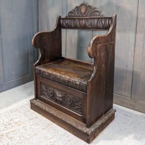 Small Antique Carved Oak Flemish 'Green Man' Monks Bench (SOLD)
