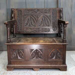 Antique Carved on All Sides Oak Foliate Patterned Monks Bench (SOLD)
