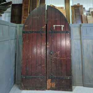 Large Original Arched Pair of Antique Main Church Doors with Ironwork SALE (SOLD)
