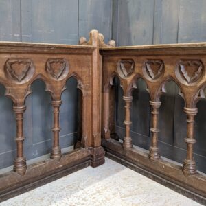 High Quality Antique Gothic Oak Extra Long Pew Fronts Panels with Arches & Columns (SOLD)