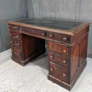 Crypt Find Smaller Size Antique Pitch Pine Office Desk with Nine Drawers (SOLD)