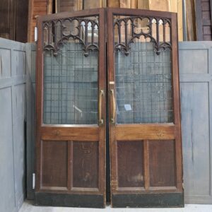 Fantastic Antique Oak Gothic Arched Leaded Glass Internal Church Doors from St Mary's Walthamstow (SOLD)