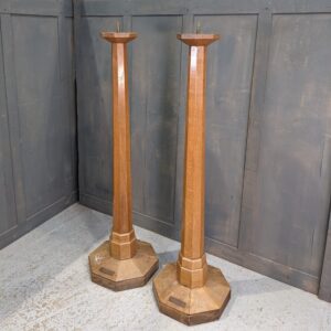 Early 1960's Vintage Monumental Solid Oak Church Pavement Candlesticks with Large Brass Prickets (SOLD)