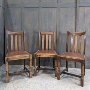 Three Matching Heavy 1930's Vintage Oak Dining Slatback Chairs (SOLD)