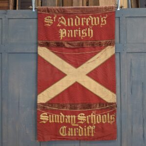 St Andrew's Cardiff Wales Antique Sunday School Banner on Brass Hanging Pole (SOLD)