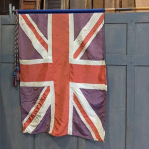 WW2 Era Union Jack Marching Flag with Two Part Pole Tassels & Brass Finial (SOLD)