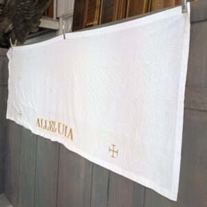 Large White Linen Altar Cloth with Gold Crosses & Alleluia (SOLD)