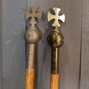 Pair of Antique Brass & Oak Wardens Staves with Crosses (SOLD)