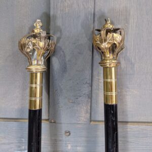 Pair of Brass & Lacquered Oak Wardens Staves with Crowns (SOLD)