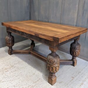 Impressive Extremely Large Vintage Oak Draw Leaf Extending Carved Refectory Table (SOLD)