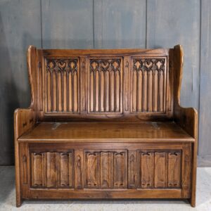 Elaborate Vintage Gothic Hardwood Monks Bench (SOLD)