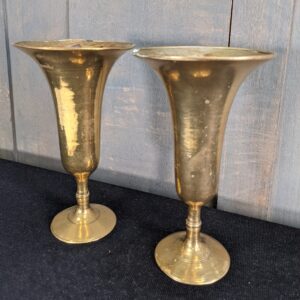 Medium Size Pair Brass Fluted Flower Vases (SOLD)
