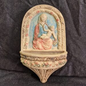 Charming Faux Majolica Della Robbia Style Resin Holy Water Stoop Piscina (SOLD)
