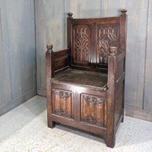 Rare One Seater Vintage Dark Oak Gothic Monks Bench (SOLD)
