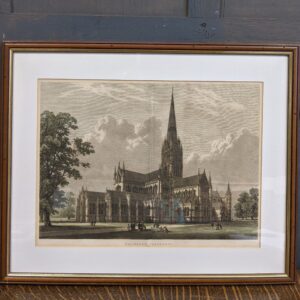 Large Well Framed Hand Coloured Victorian Lithograph of Salisbury Cathedral (SOLD)