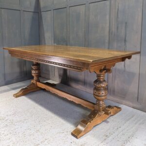 Large Carved Baluster Leg Oak Refectory Table with Pegged Stretchers (SOLD)