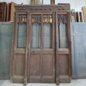 Stunning Antique Oak Gothic Frieze Work Door & Frame from All Saints Bedworth (SOLD)