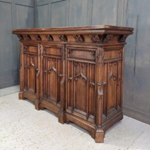 After Pugin Marvellous Antique Gothic Oak Altar Side Table & Cupboard (SOLD)