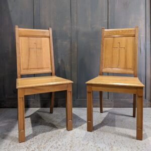 1960's Vintage Oak Pair of Clergy Chairs with Crosses (SOLD)