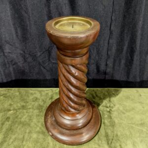 Substantial & Chunky Squat Teak Repro Candlestick with Brass Pricket Tray (SOLD)