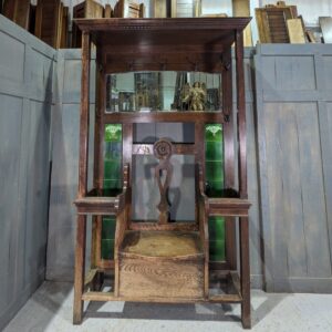 Art Nouveau Antique Oak Hall Stand with Roof Seat Hooks Mirror & Umbrella Stands (SOLD)