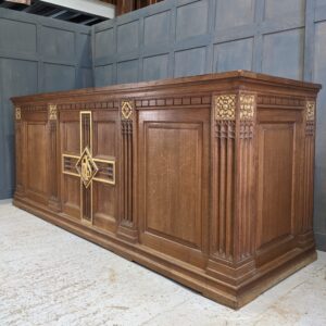 Special Carved Monumental Oak IHS Church Altar Vintage Gothic Carving with Gold Highlights (SOLD)