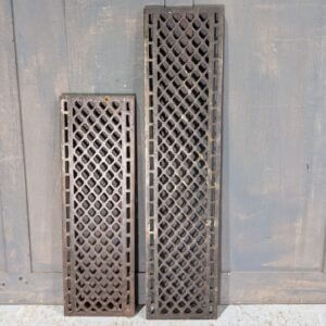 Two Sections of Simple Framed 'Diamond' Pattern Cast Iron Church Grills Gratings (SOLD)