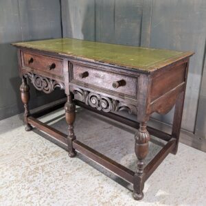 Small Ornate 18th Century Styled Oak Leather Topped Hall Table with Drawers (SOLD)