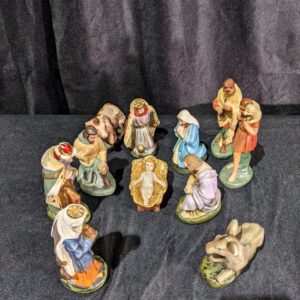 Charming Good Quality 11 Piece Plaster 1960's Vintage Nativity Set (SOLD)
