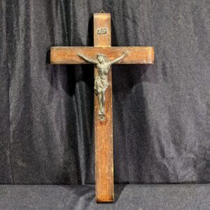 French 1930's Vintage Oak & Metal Crucifix with Rounded Cross (SOLD)